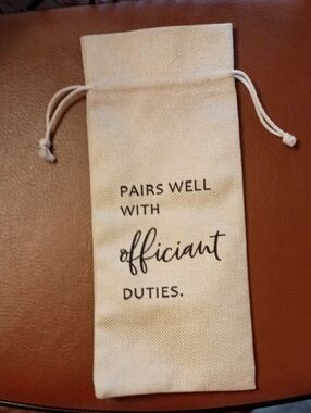 Canvas Drawstring Pouch with 'Pairs Well With Officiant Duties' Text - Cream